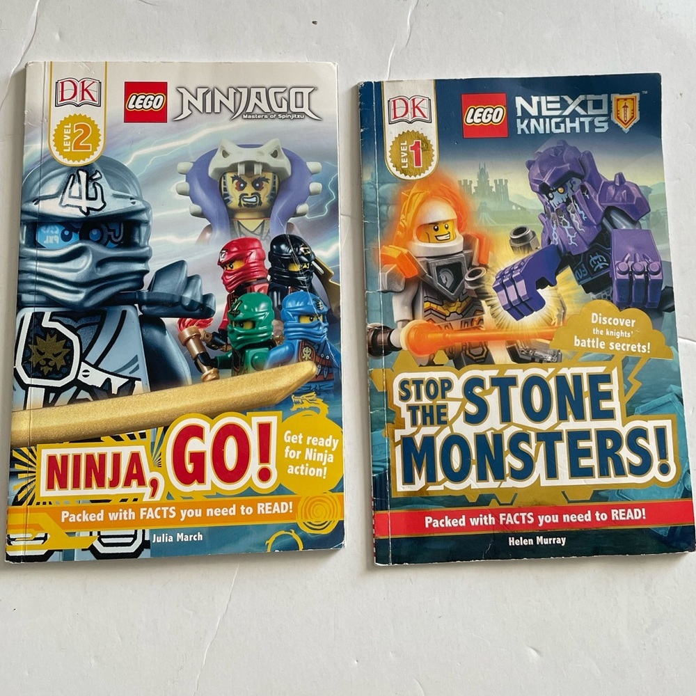 Set of 2 LEGO Level 1 Kids Books, Ninjago and Nexo Knights Adventure Books